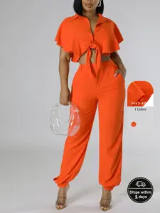 YEWEI INC Fashion casual summer new short-sleeved two-piece trouser suit for women Everyday