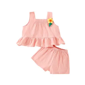 Toddler Girl Outfits Baby Girl Summer Clothes Ruffled Hem Flower Sleeveless Tank Tops and Elastic Casual Shorts Clothing Sets 9M-2Y