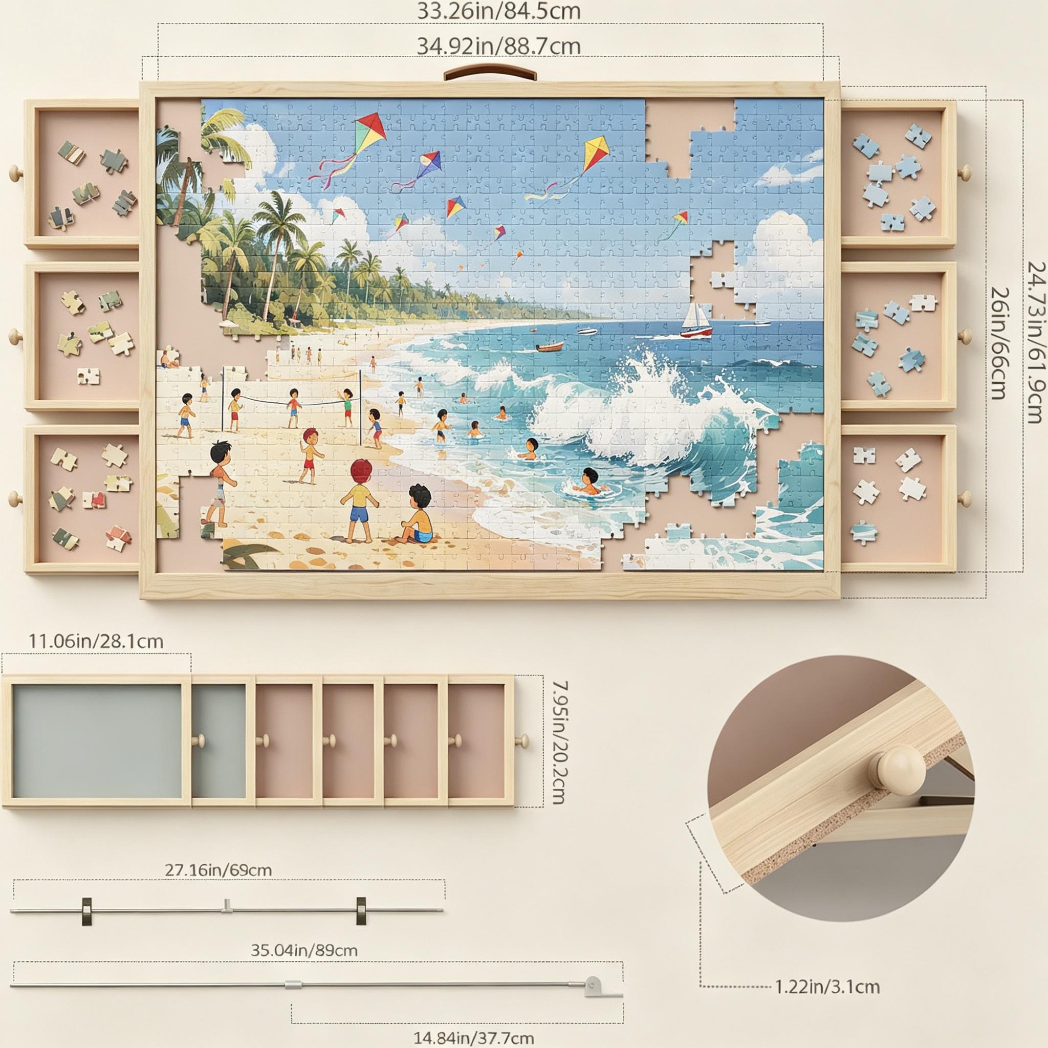 Foldable Wooden Jigsaw Puzzle Table, 2-in-1 Tilting & Rotating Puzzle Board for 1500 Pieces, 36”×26” Portable Puzzle Easel with 4 Non-Woven Drawers, Upgraded Puzzle Storage Table for Adults & Kids, Ideal Gift for Mom Foldable Wooden Jigsaw Puzzle Table, 2-in-1 Tilting & Rotating Puzzle Board for 1500 Pieces, 36”×26” Portable Puzzle Easel with 4 Non-Woven Drawers, Upgraded Puzzle Storage Table for Adults & Kids, Ideal Gift for Mom