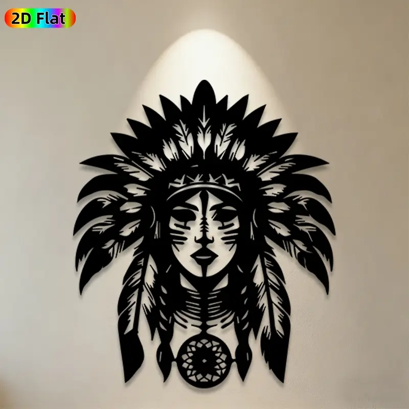 1pc Native American Chief Metal Wall Art, Creative Wall Art, Statue Mural, Ideal Gift for New Year, Christmas, Tribal Culture Enthusiasts, Rust-Resistant Metal Wall Decor Wall Sculptures, Perfect for Living Room Wall & Garden Fence, Unique Ethnic Decor