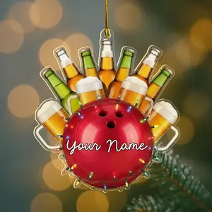 Personalized Bowling Christmas Ornament - Custom Funny Name 2D Flat 1-Sided Acrylic Decoration, Festive Black Home Decor, Xmas Gift for Family