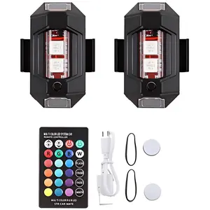 LED Flashlight (2 lights with 1 remote control) - Anti-collision Flasher | Flashlight charged via USB | Warning flashing signal lights for night riding, motorcycles, drones and aircraft