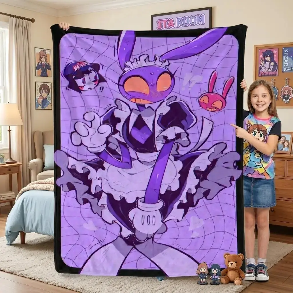 The Amazing Digital Circus Jax Rabbit Repeat Print Flannel Throw Blanket, Purple Yellow Cartoon Character Soft Warm Blanket for Sofa Bed Bedroom, Perfect Birthday Christmas Gift for TADC Cartoon Fans Teens Kids