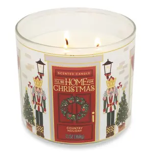 3-Wick Country Holiday Scented Candle with a Nutcracker Scene Wrap, 13-Ounce