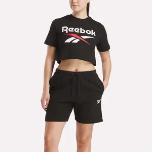 Reebok Women's Two-Color Logo Crew Cropped Short Sleeve Tee
