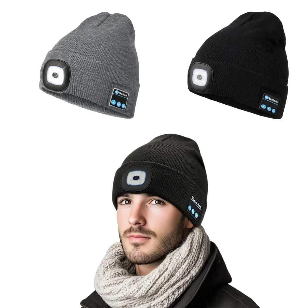 Bluetooth Beanie with Light, Rechargeable Wireless LED Music Cap, Warm Hat Unisex, Ideas Winter Gift for Special Occasions Like Christmas/Halloween/Birthdays Black