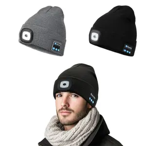 Bluetooth Beanie with Light, Rechargeable Wireless LED Music Cap, Warm Hat Unisex, Ideas Winter Gift for Special Occasions Like Christmas/Halloween/Birthdays Black