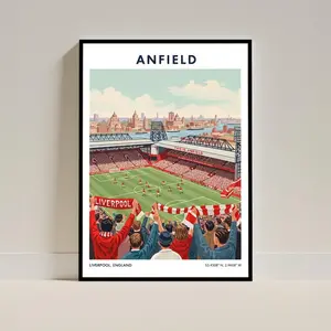 Liverpool Football Stadium – Vintage Soccer Illustration Travel Wall Art Print