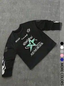 Unisex Star Print Long Sleeve T-Shirt, Casual Fashion Comfortable Loose Fit, All Seasons Wear, Stylish and Versatile