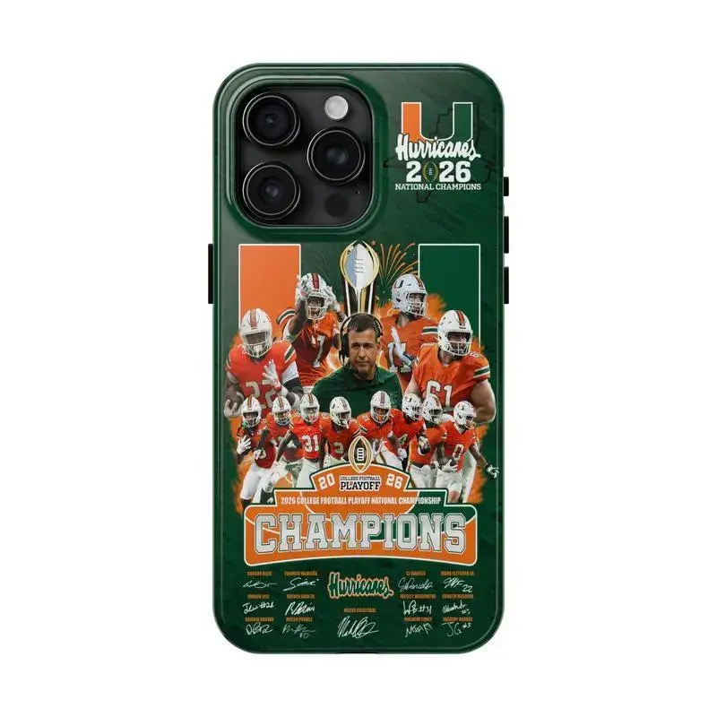Miami Hurricanes 2026 National Champions Phone Case, College Football Playoff Champions Suitable For iPhone 11 12 13 14 15 16 17 Pro Max Plus