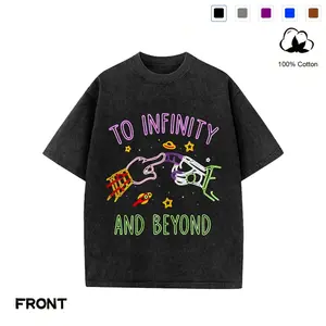 100% cotton, machine washableToy Story To Infinity And Beyond Neon Graphic T-Shirt for Men Women Kids, Vintage Washed Buzz Lightyear Oversized 100% Cotton Casual Short Sleeve Family Matching Tops