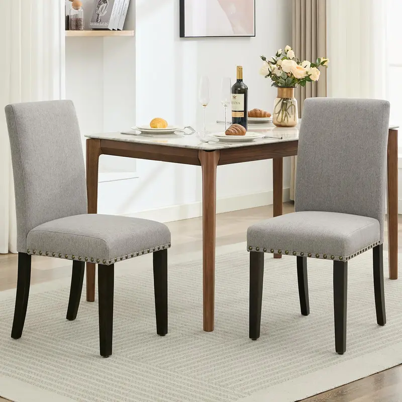 Upholstered Dining Chairs Parsons Chair Set of 2,Dining Chair with Wood Legs,Fabric Side Chair for Dining Room,Kitchen,Restaurant,Living Room,Gray