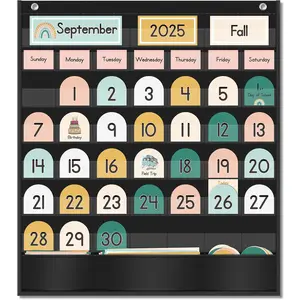 Boho Calendar Pocket Chart for Classroom Cards Add-On School Supplies Teacher Decorations Bulletin Board Pre-K to 6th Grade