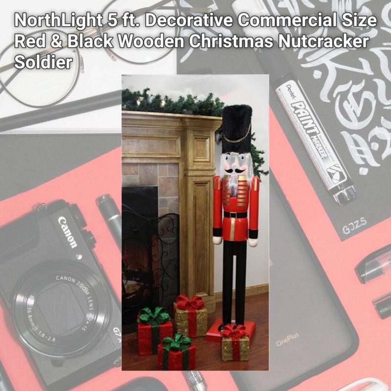 NorthLight 5 ft. Decorative Commercial Size Red & Black Wooden Christmas Nutcracker Soldier