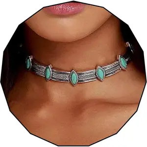 Turquoise Necklace Silver Short Necklace Choker Personalize Boho Necklace Jewelry for Women