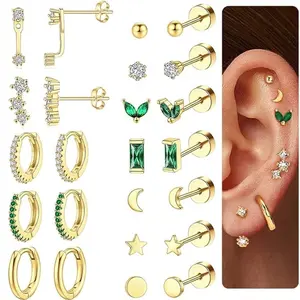 bespoke jewelry experience gift ,Fashionable 18K brass electroplated earring stud set with zirconia stones, colorfast design, hoop earrings included