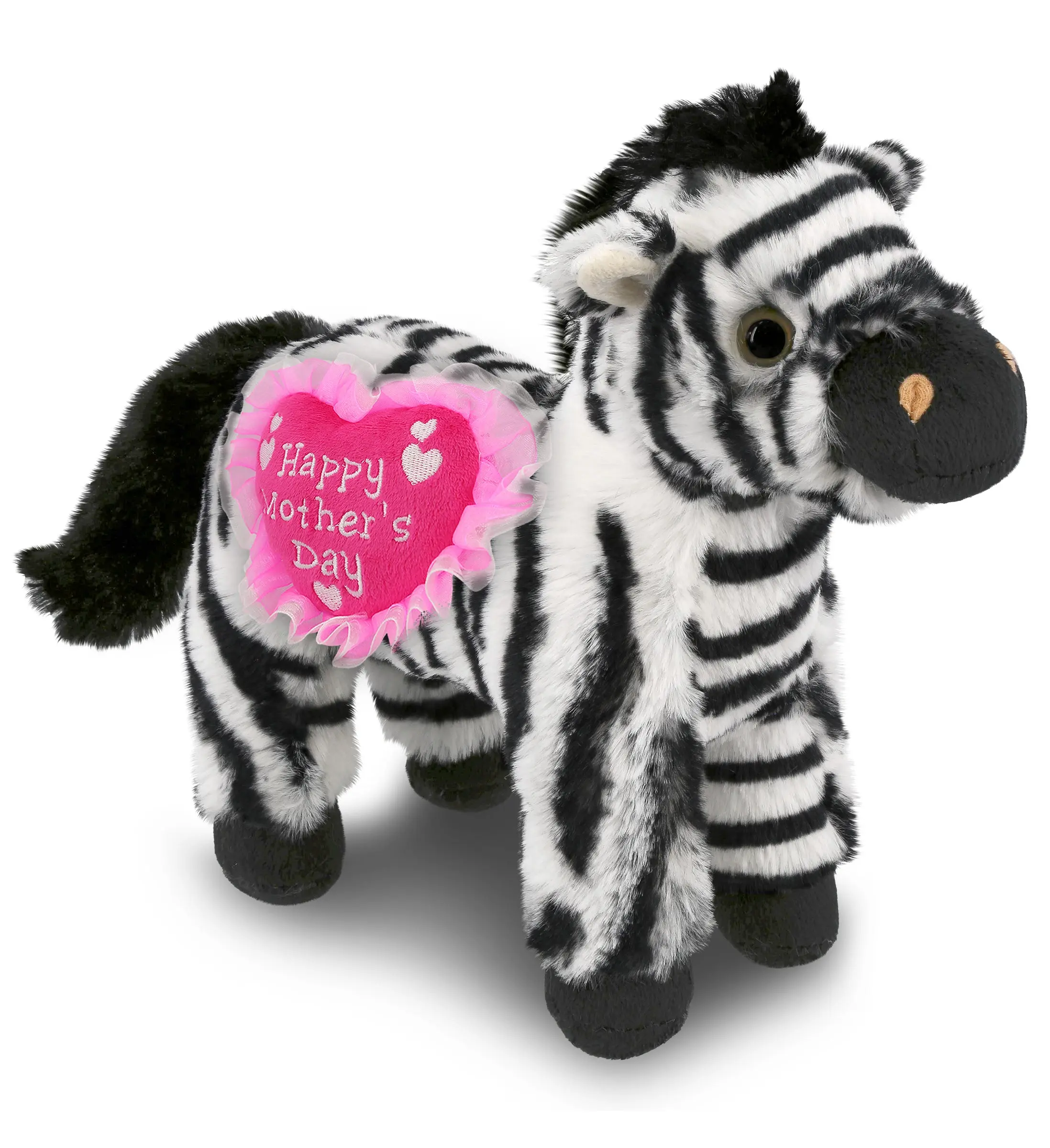 DOLLIBU 9" Polyester Plush Zebra Stuffed Toy - 9l×4w×9h in, Embroidered Heart Design, Super-Soft Fabric, Unisex Mother Gift, Home Decoration, Hook and Loop Tape, Happy Mother's Day Message, 1 Dollibu Zebra Stuffed Heart Toy