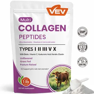 VEV Multi Collagen Peptides Powder, 16 oz (41 Servings) – Type I, II, III, V, X, Hydrolyzed Collagen, Hyaluronic Acid Power, Biotin, Vitamin C, Supports Skin, Unflavored, Dissolves Easily, 1 Pound