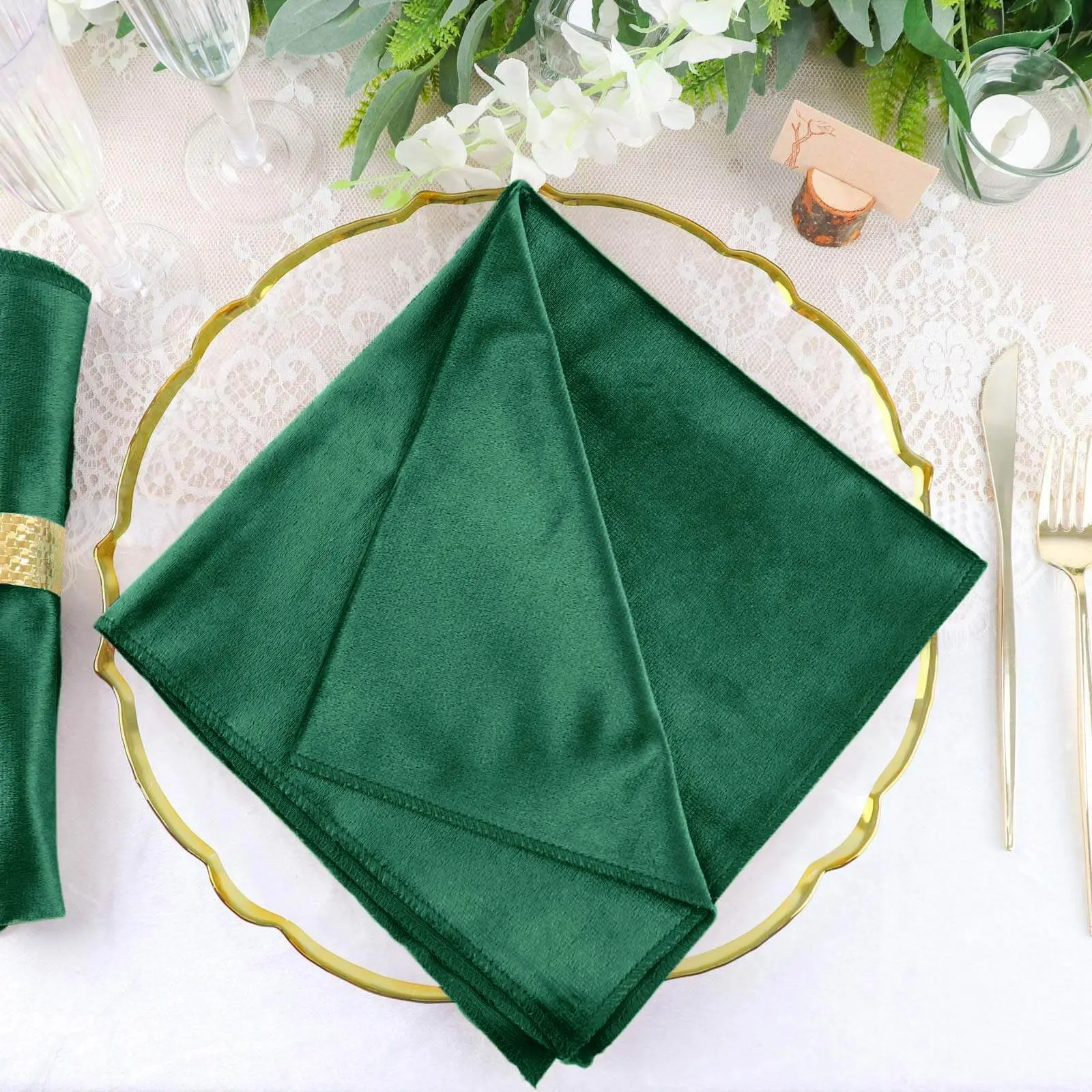 5 Pack Premium Velvet Fabric Square Napkins, 20"x20" Hunter Emerald Green - Soft Sheen Finish, Reusable Washable Velvet Cloth Napkins, Fabric Napkins