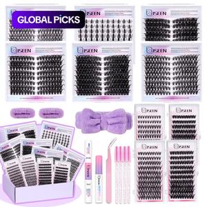 Eyelash Cluster Kit, Dense Long Curl Lashes DIY Extension Set, Multiple Lengths, Includes Bond&Seal &Remove&Eyelash Tweezers &Brush D Curl