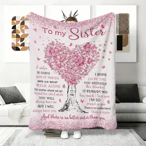 To My Sister Letter & Heart Pattern Blanket, Soft Warm Throw Blanket, Napping Blanket for Home, Office and Travel, Heartfelt Gift Blanket,  bedding ,plush blankets,mellow blanket