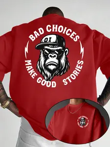 BAD CHOICES MAKE GOOD STORIES Chimpanzee Graphic Print Men's Fitted Streetwear Casual Long T-shirt