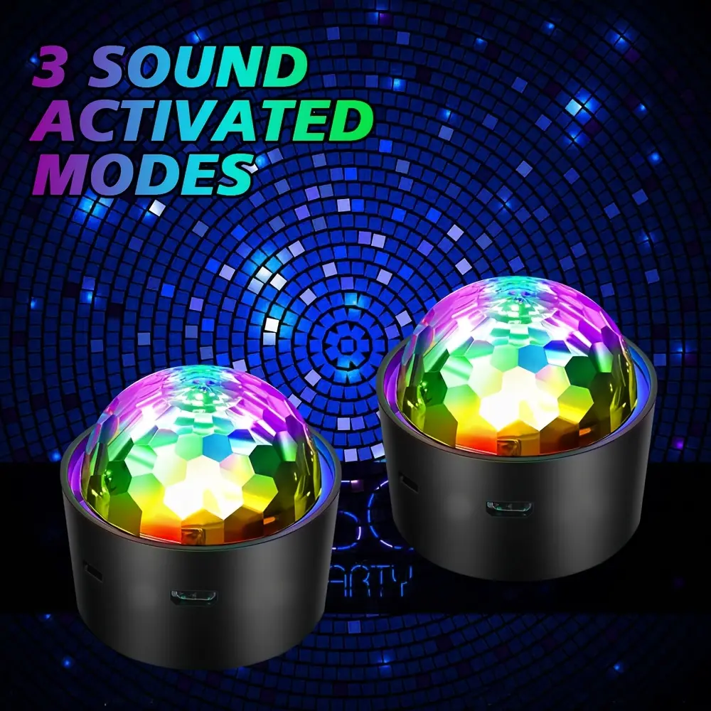 Disco Ball for Car Disco Lights with Sound Activated Multicolor Suitable for Car Room Music Lamp (Music Synchronization), LED Stage Light, Crystal Small Magic Ball, USB Rechargeable Voice Control Christmas, Birthday, Party, Gathering Atmosphere Light