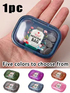 Translucent three-compartment pill storage box with cartoon floral medicine bottle pattern, portable minimalist pill storage box, suitable for home and travel use. Portable travel mini pill box