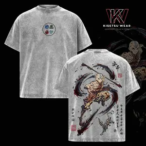 Aang Avatar The Last Airbender Vintage Washed Oversized T-Shirt – Four Elements Avatar State Anime Graphic Tee, Air Nomad Staff Martial Arts Art Shirt, Soft Cotton Streetwear Casual Apparel, Unisex Top, Gift for ATLA Fans