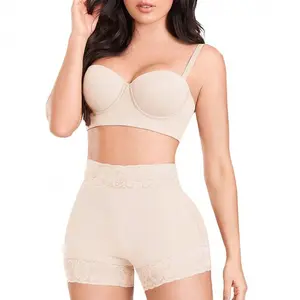 Women High Waist Tummy Control Shapewear Shorts Lace Trim Anti-Roll Body Shaper