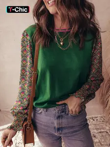 HOTAPEI  Women's Aesthetic Floral Print Long Sleeve Pullover Sweater Tops, Casual Round Neck Warm Knitwear for Fall & Winter Seasons, Daily Wear Essentials