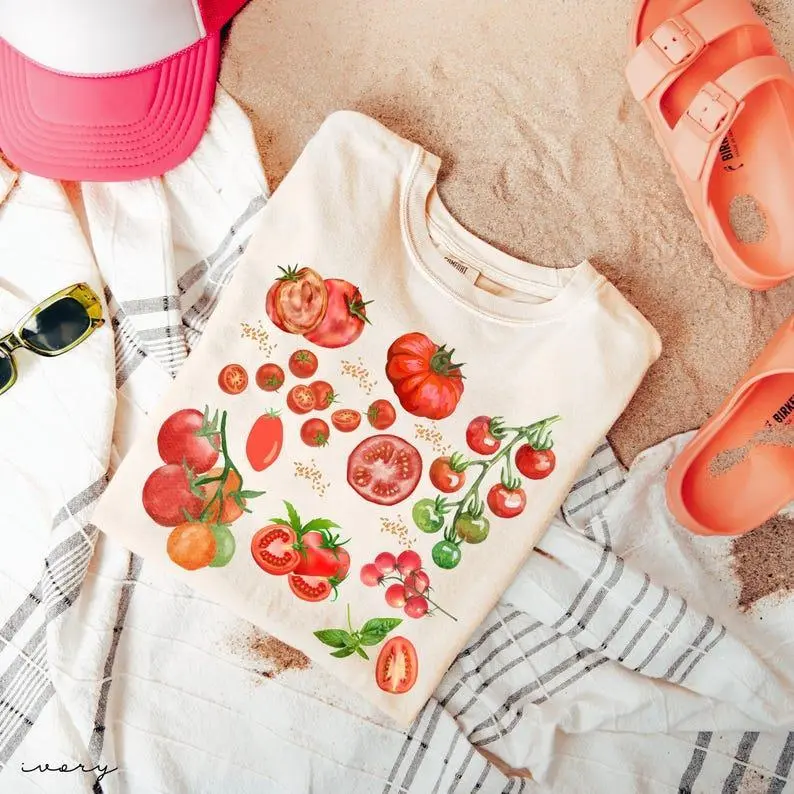 Comfort Colors Tomato T-Shirt Vintage Garden Fruit Print Cottagecore Clothing Summer Wear Gift Garden T Shirt Casual Graphic Shirt