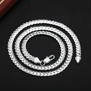 7.0 mm / 55 cm wheat chain necklace for men and women, 21.6-inch silver-tone 316L stainless steel spiga link necklaces, heavy-duty polished silver chains, waterproof jewelry suitable for pendants or standalone wear