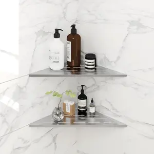 2-Pack 10" Brushed Nickel Recessed Corner Shower Shelf, for Tiled Bathroom Walls, 304 Stainless Steel Floating Shelf, Shower  Storage Shelves, No Drilling Required, Striped Triangle
