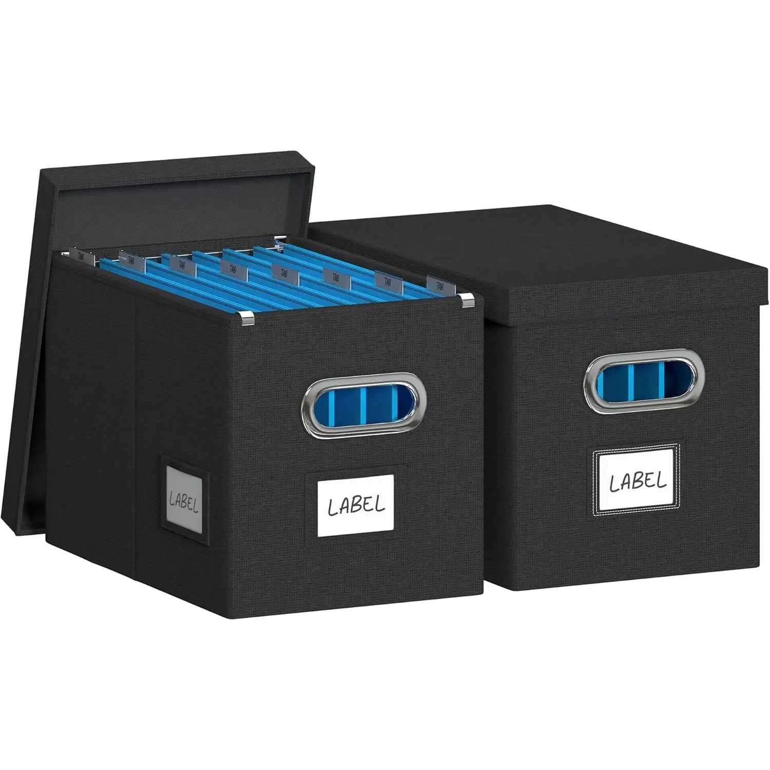 Hanging File Box with Lid, Filing Organizer Storage Box, Linen Collapsible Decorative Office/Home File Cabinet (Black, 14x9.3x10.9 inch-2 pack)