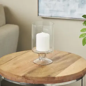 Clear Glass Wide Decorative Candle Holder with Elevated Base