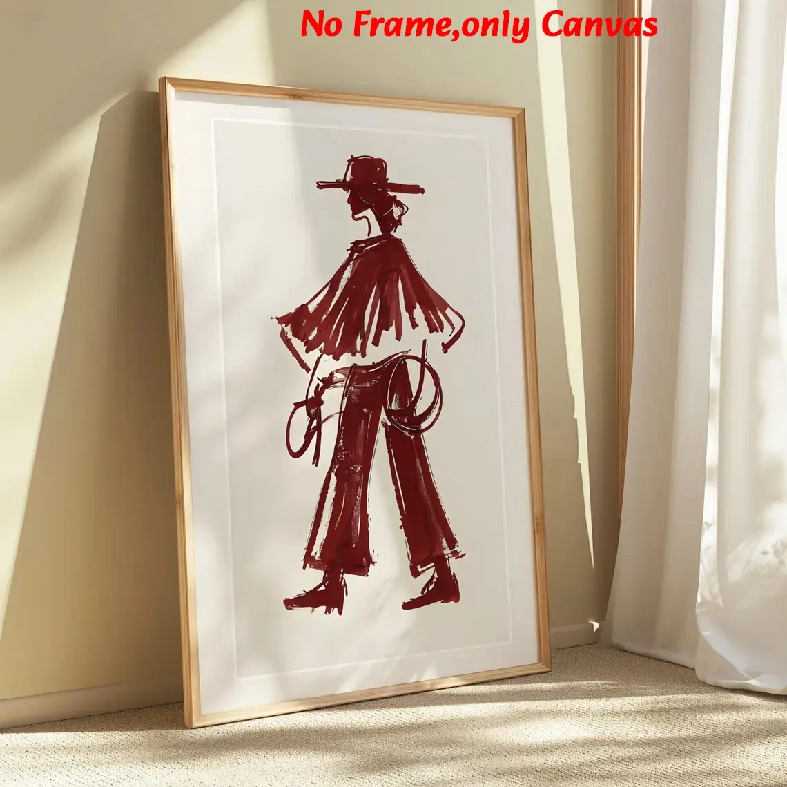 1 pc, wall art, vintage poster, artwork, red wine cowgirl print, burgundy cool girl print, bedroom aesthetic, living room decor, apartment decor, housewarming gift, unframed, Unframed Painting, Canvas Wall Art