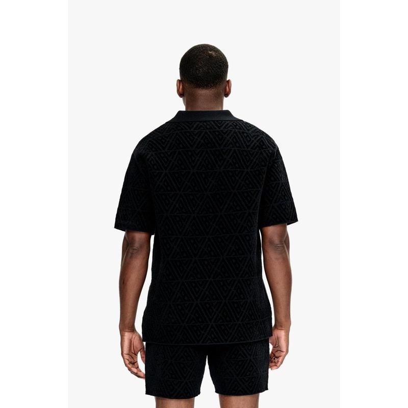 Branding Knit Button Down Black