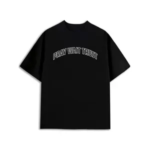 Pray Wait Trust Black Tee men's Christianity graphic t shirts black 180G 100% Cotton Breathable fabric, round neck, short sleeves Perfect for exercise Weekend casual wear christianity expressing faith Trendy print design