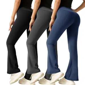 3Pcs High-Waist Support with Flex Flare Yoga Leggings for Women in Black Gray & Navy Blue