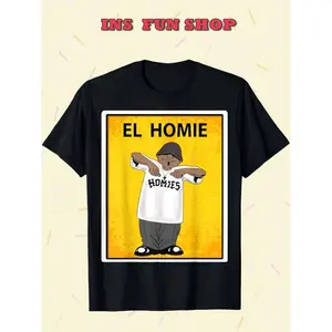100% Cotton INS Fun Shop EL HOMIE Graphic Tee - 100% Cotton, Casual & Comfy