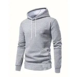 Gray Waffle Knit Hoodie – Trendy Retro Streetwear for Effortless Urban Style Menswear Sweatshirts Tops Man Pullover Long Sleeve Lawn Casual fall outfits hoodies men y2k clothing 2000s outfits streetwear black fits outfits men men clothing fall outfits men