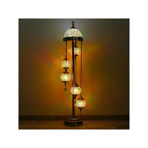 60" Turkish Mosaic Floor Lamp With Metal Base & 5 Colorful Globes - LED Included For Home Decor