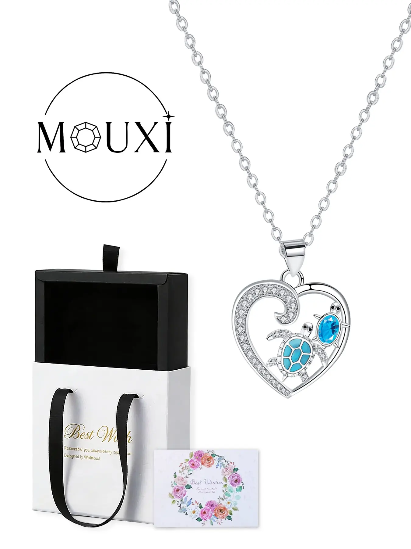 Mother Daughter Turtle Pendant Necklace Set, Elegant Jewelry Gift Box for Women & Girls, Perfect Birthday Christmas Present