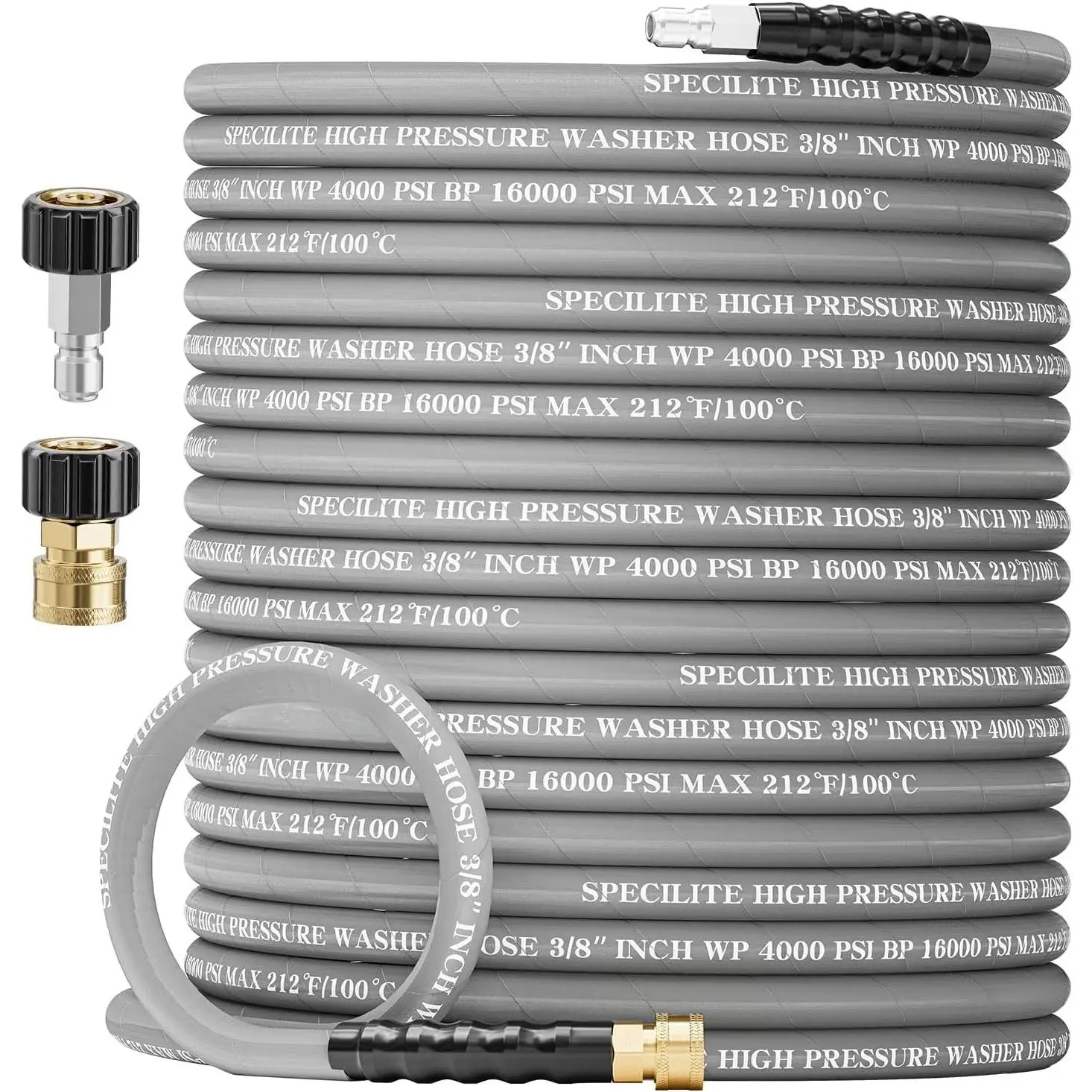 3/8"  Washer Hose 50FT, Hot and Cold Water Power Washer Hoses Max 212?, Steel Wire Braised Extension Hose with 2 QC Adapters, Flexible and Kink Resistant, Industrial-grade,4000PSI