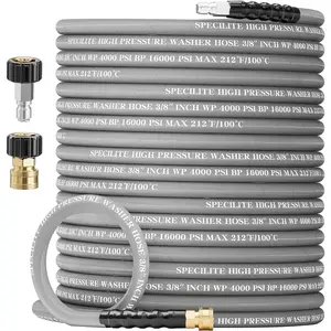 3/8"  Washer Hose 50FT, Hot and Cold Water Power Washer Hoses Max 212?, Steel Wire Braised Extension Hose with 2 QC Adapters, Flexible and Kink Resistant, Industrial-grade,4000PSI