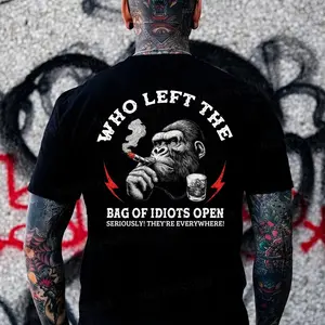 Monkeysober Pure Cotton Men's Suitable For All Seasons Who Left The Bag Of Idiots Open Funny Sarcastic Monkey T-shirt
