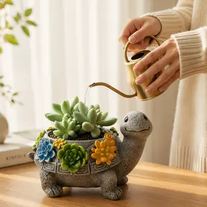 Resin Sea Turtle Decorative Pot – Cute Turtle-Shaped Resin Flower Pot for Succulents, Indoor/Outdoor Home Decor, Desk Accessory, Unique Gift for Plant Lovers