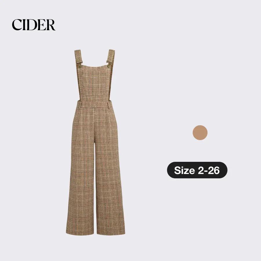 Cider [size 2-26] Houndstooth Square Neck Buckle Up Jumpsuit