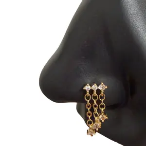 3 Chains Nose Stud in Surgical Steel 20 Gauge L Shape Hypoallergenic